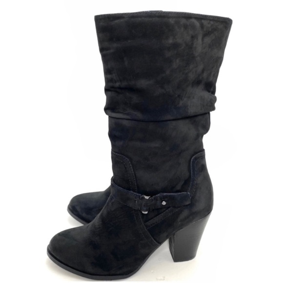 ALDO Suede Belted Slip-on Mid-Calf Heel Boot in Black Size 8.5 - Picture 5 of 9